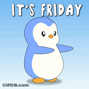 A Blue And White Penguin With The Words It 'S Friday Above It GIF
