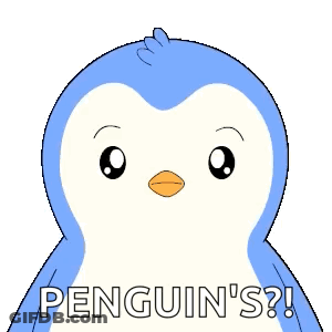 A Blue And White Penguin With The Words Penguin 'S Written On It GIF