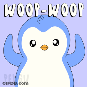 A Blue And White Penguin With The Words Woop-Woop Written Above It GIF