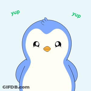 A Blue And White Penguin With The Words Yup Yup Yup Around It GIF