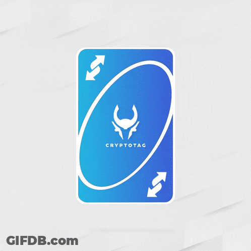 A Blue And White Playing Card With The Words Cryptotag On The Bottom GIF
