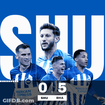 A Blue And White Poster With Soccer Players And The Word Shu On Top GIF