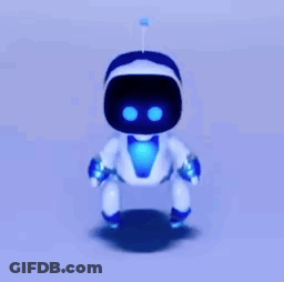 A Blue And White Robot Is Dancing On A Blue Background . GIF