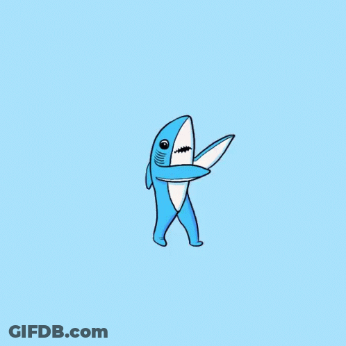 A Blue And White Shark Is Standing On A Blue Background GIF