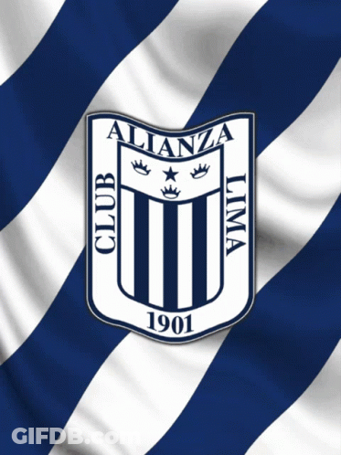 A Blue And White Striped Background With A Logo For Club Alianza Lima GIF