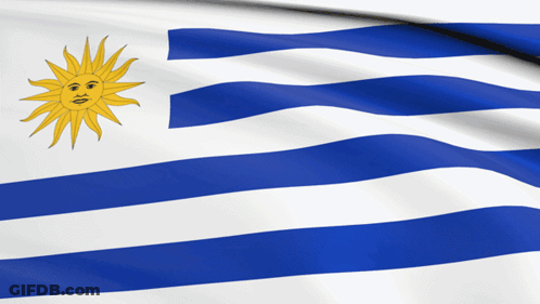 A Blue And White Striped Flag With A Yellow Sun In The Middle GIF