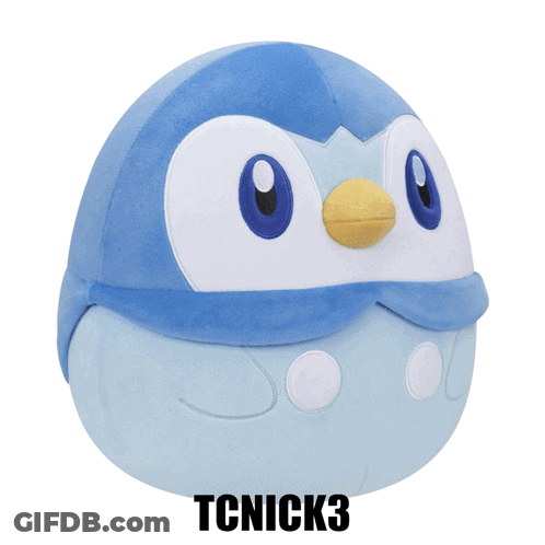 A Blue And White Stuffed Animal With The Name Tcnick3 Underneath It GIF