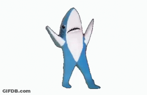 Blue And White Stuffed Shark Dancing With Open Mouth GIF