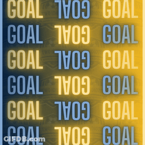 A Blue And Yellow Background With The Word Goal In The Center GIF