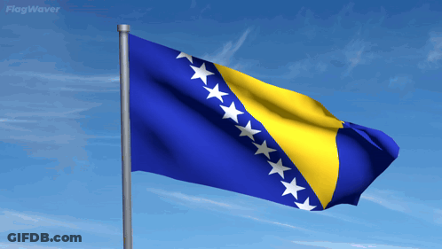 A Blue And Yellow Flag Is Waving In The Wind GIF
