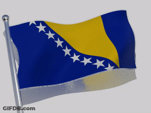 A Blue And Yellow Flag With White Stars On It Is Waving In The Wind GIF