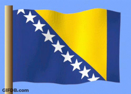 A Blue And Yellow Flag With White Stars On The Diagonal GIF