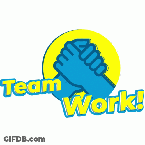 A Blue And Yellow Logo For Team Work GIF