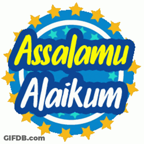 A Blue And Yellow Logo That Says Assalamu Alaikum On It GIF
