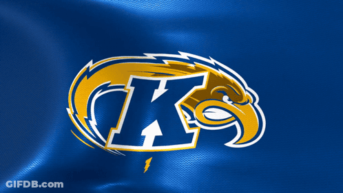 A Blue And Yellow Logo With The Letter K GIF