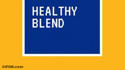 A Blue And Yellow Sign That Says " Healthy Blend Loading " GIF