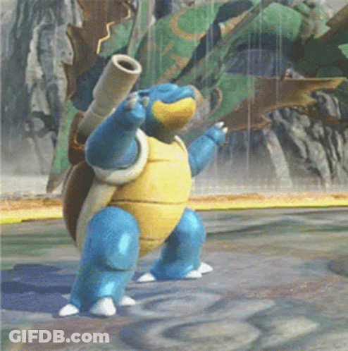 A Blue And Yellow Turtle With A Cannon On Its Back Is Dancing GIF