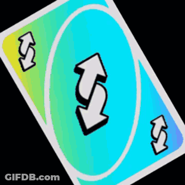 A Blue And Yellow Uno Card With Arrows Pointing Up GIF