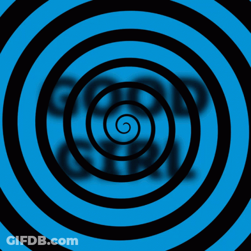 A Blue Background With A Black Spiral And The Word Good Girl GIF