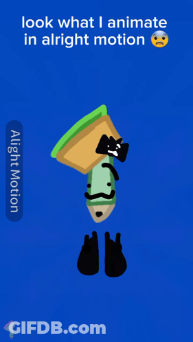 A Blue Background With A Cartoon Character And The Words " Look What I Animate In Alright Motion " At The Bottom GIF