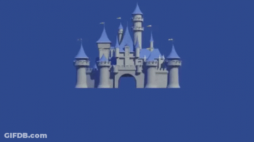 A Blue Background With A Castle In The Foreground GIF