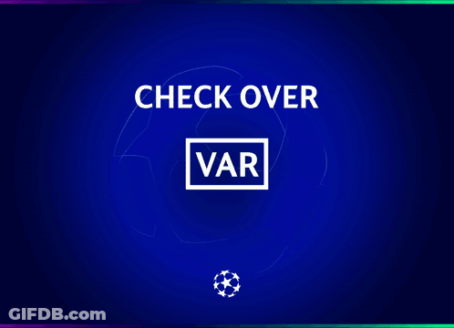 A Blue Background With A Check Over Var Sign GIF