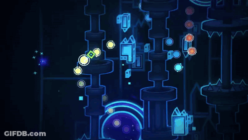 A Blue Background With A Circle In The Middle And A Square In The Center GIF