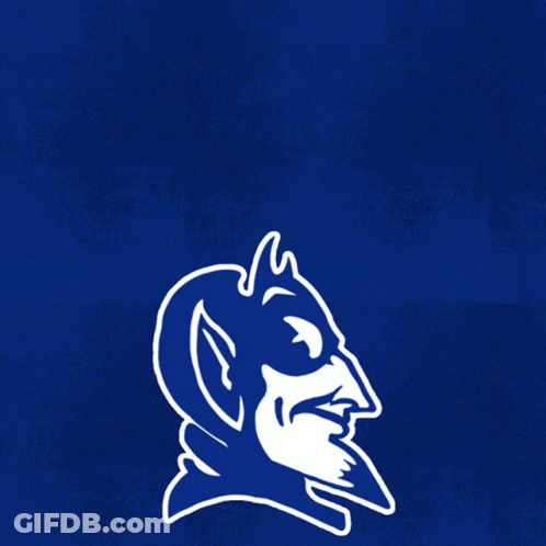 A Blue Background With A Devil And The Words Blue Devils Vote Early On It GIF