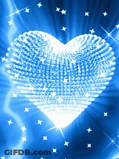 A Blue Background With A Heart Made Of Diamonds And Stars GIF