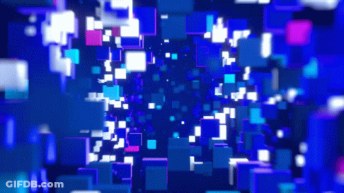 A Blue Background With A Lot Of Squares Floating In The Air GIF