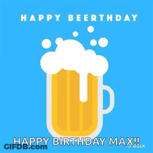 A Blue Background With A Mug Of Beer And The Words Happy Beerthday Happy Birthday Max GIF