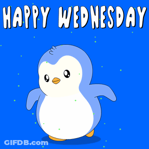 A Blue Background With A Penguin And The Words Happy Wednesday On It GIF