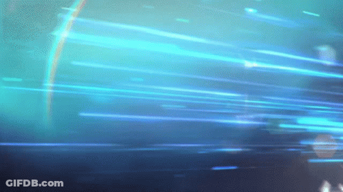A Blue Background With A Rainbow In The Sky GIF
