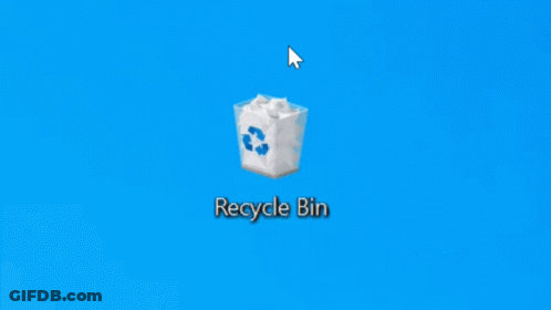 A Blue Background With A Recycle Bin Icon On It GIF
