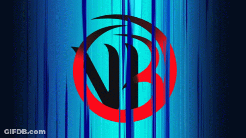 A Blue Background With A Red And Black Circle With The Letter V On It GIF