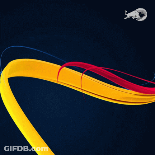 A Blue Background With A Red And Yellow Swirl And A Red Bull GIF