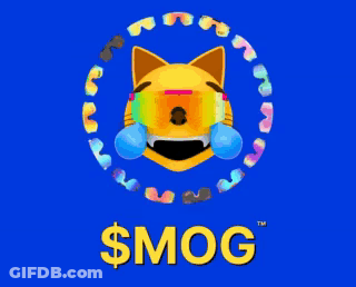A Blue Background With A Smiley Face And The Word Smog GIF