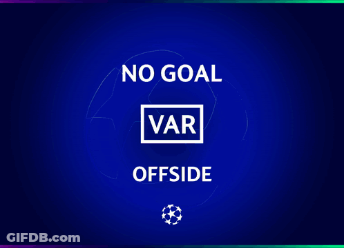 A Blue Background With A Soccer Ball And The Words No Goal Var Offside GIF