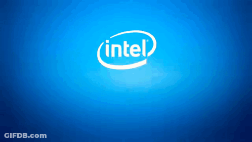 A Blue Background With A White Intel Logo On It GIF