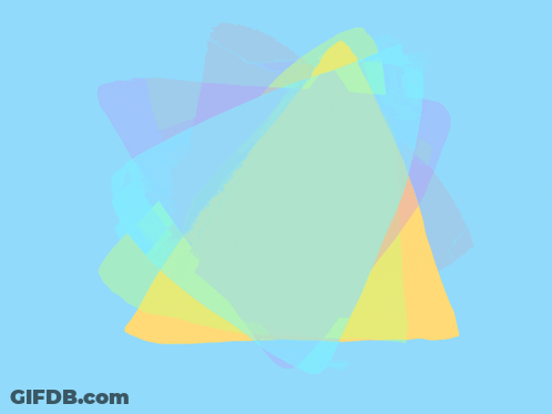 A Blue Background With A Yellow And Blue Triangle In The Middle GIF