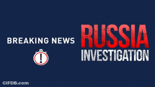 A Blue Background With Breaking News And Russia Investigation Written On It GIF