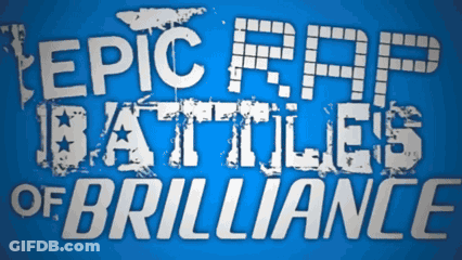 A Blue Background With Epic Rap Battles Of Brilliance Written On It GIF