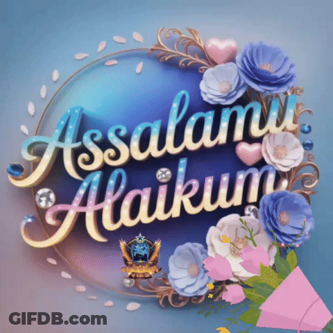 A Blue Background With Flowers And The Words " Assalamualaikum " GIF