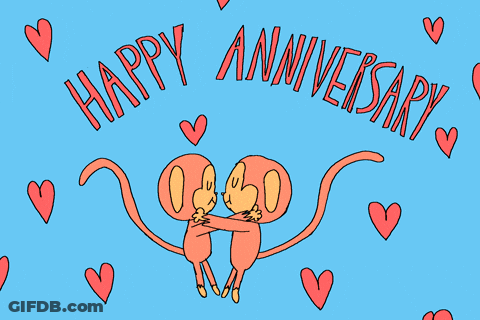 A Blue Background With Hearts And The Words Happy Anniversary GIF
