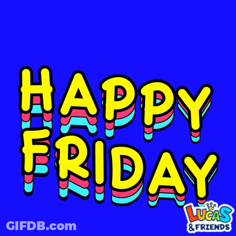A Blue Background With Lucas & Friends Written On It GIF