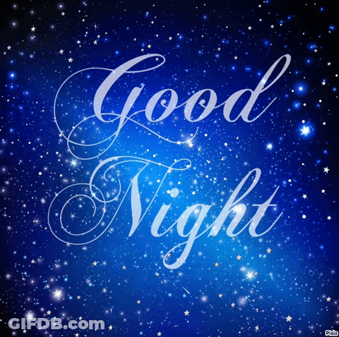 A Blue Background With Stars And The Words Good Night On It GIF
