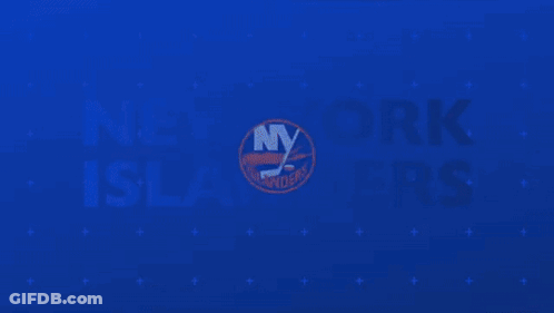 A Blue Background With The New York Islanders Logo In The Center GIF