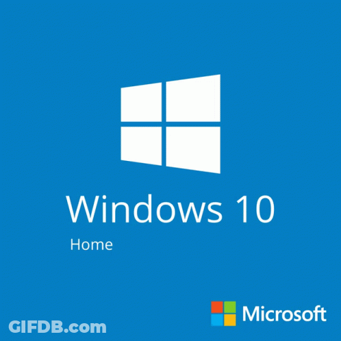 A Blue Background With The Windows 10 Home Logo And Microsoft Logo GIF