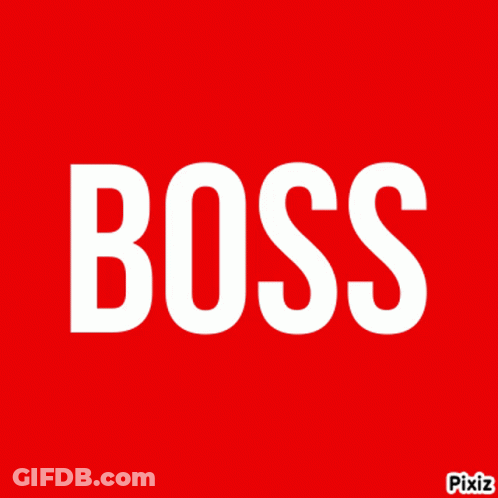 A Blue Background With The Word Boss Written In White GIF