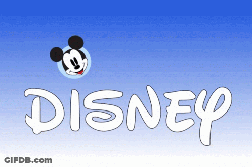 A Blue Background With The Word Disney And Mickey Mouse On It GIF